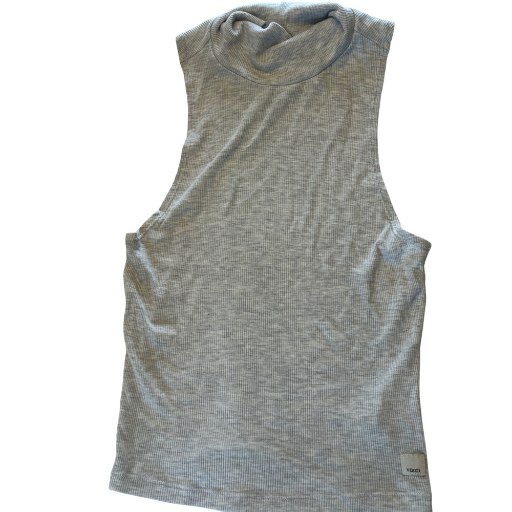 Vuori Gray Ribbed Mock Neck Sleeveless Crop Tank Modal Pilatescore